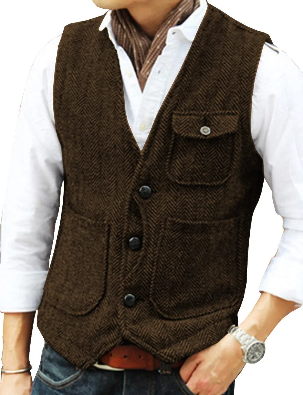 Chaleco Vintage de Tweed Sin Mangas para Hombre