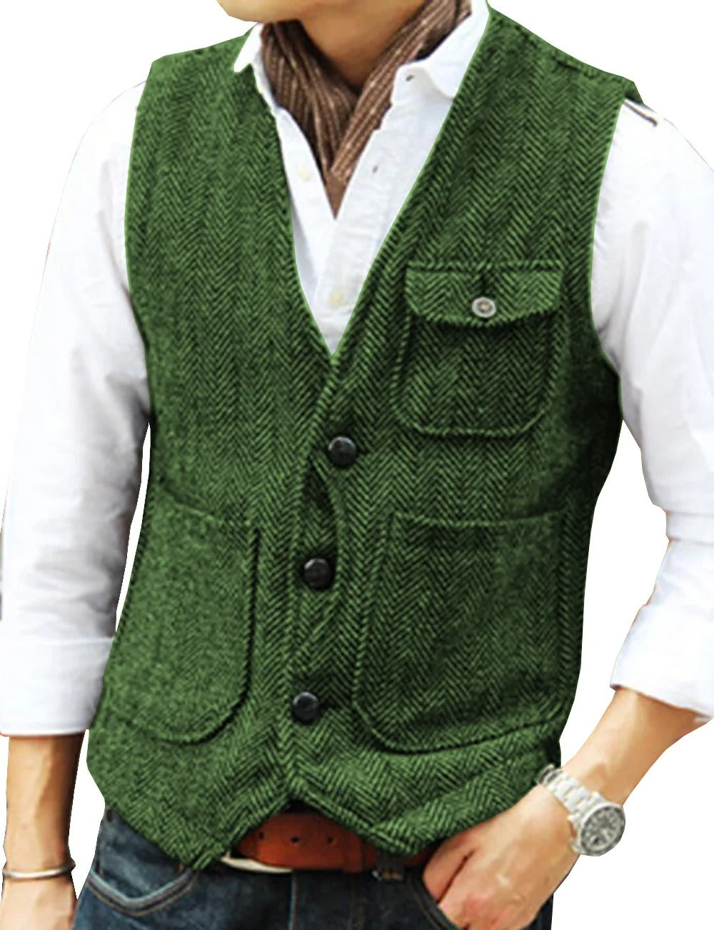 Chaleco Vintage de Tweed Sin Mangas para Hombre