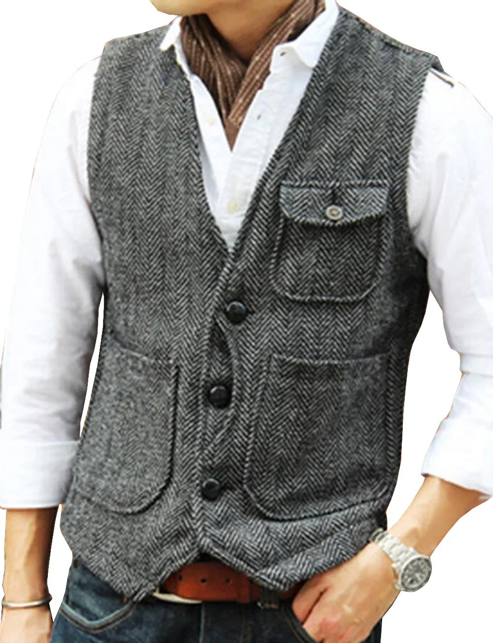 Chaleco Vintage de Tweed Sin Mangas para Hombre