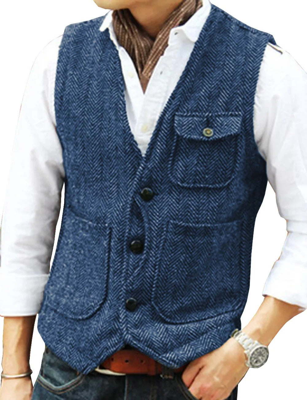 Chaleco Vintage de Tweed Sin Mangas para Hombre