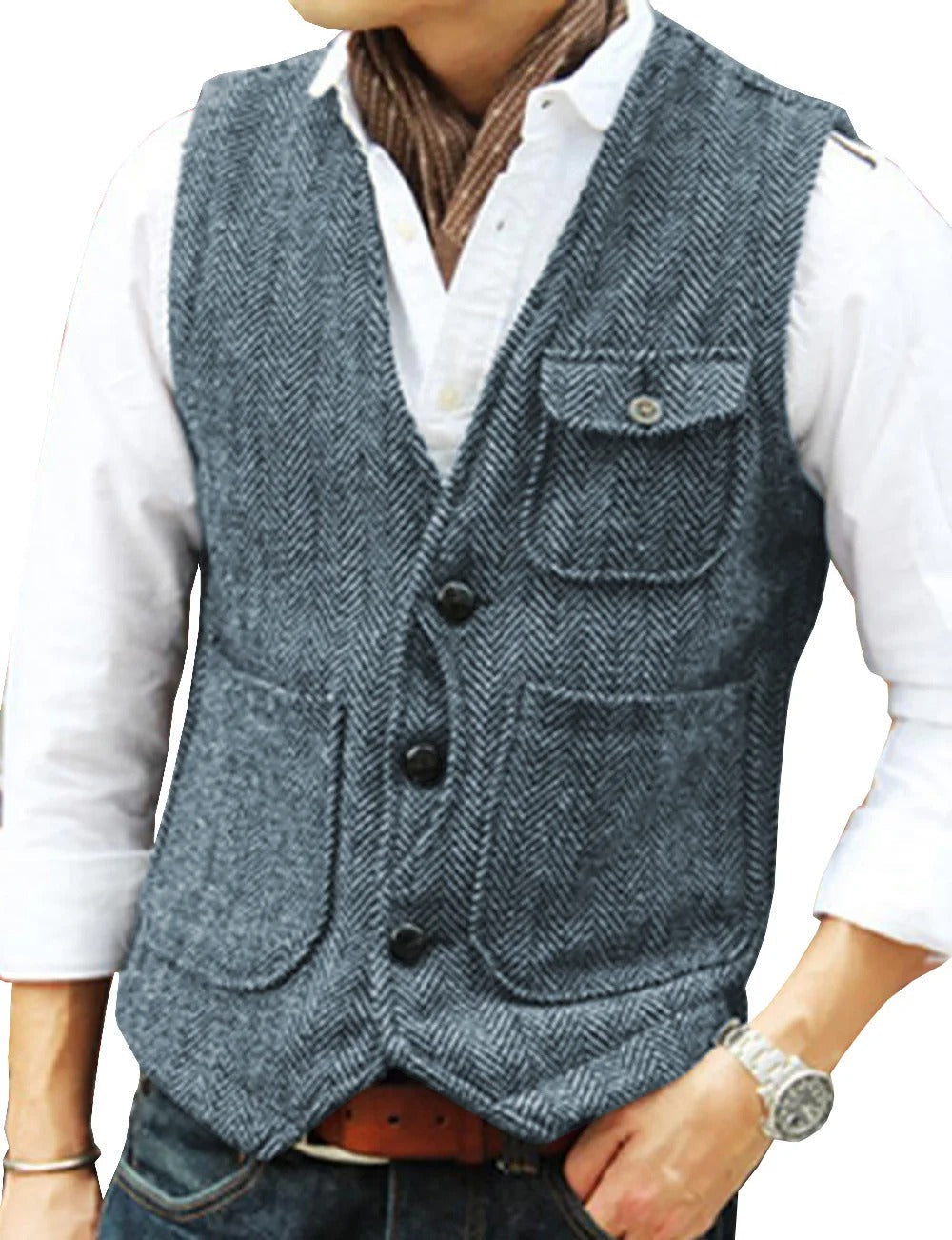 Chaleco Vintage de Tweed Sin Mangas para Hombre