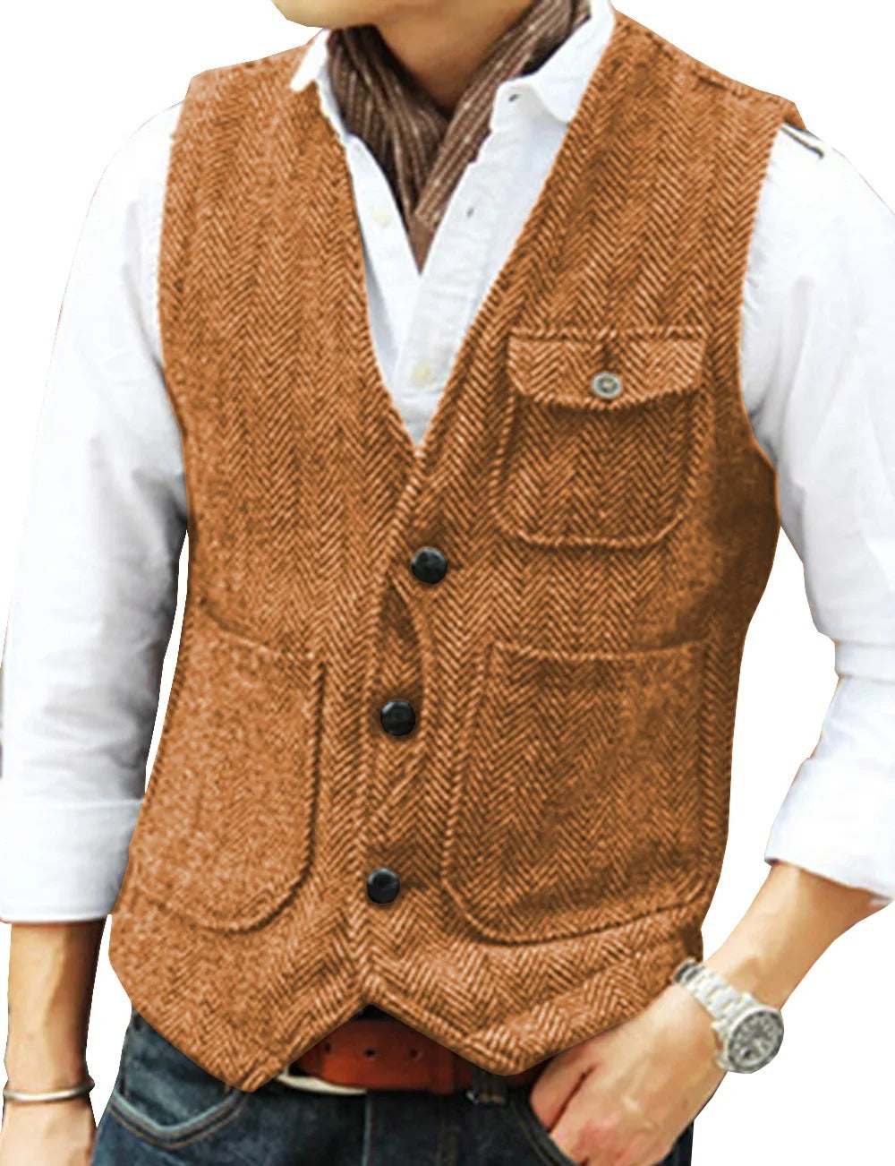 Chaleco Vintage de Tweed Sin Mangas para Hombre