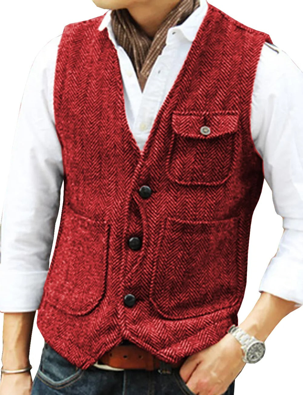 Chaleco Vintage de Tweed Sin Mangas para Hombre