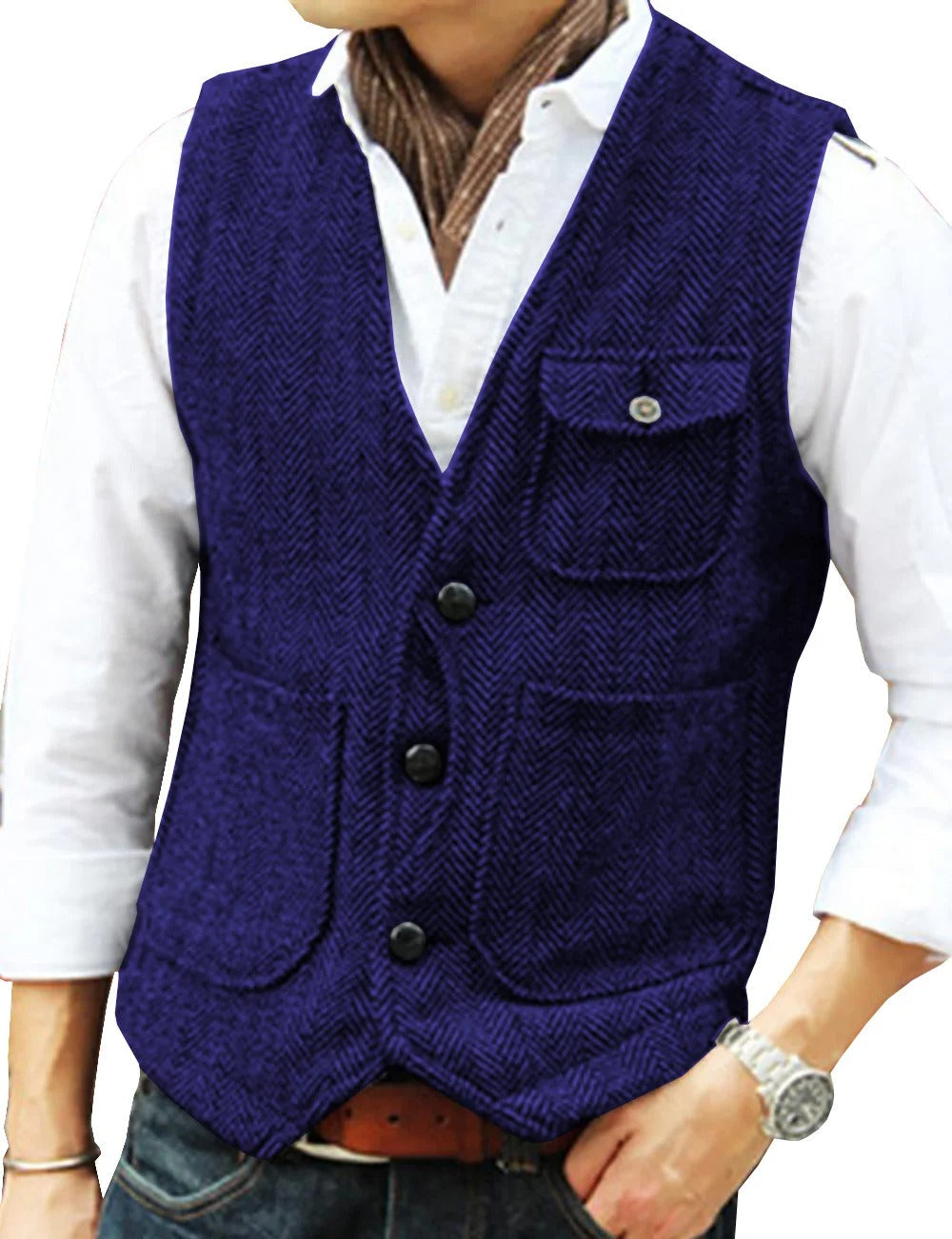 Chaleco Vintage de Tweed Sin Mangas para Hombre