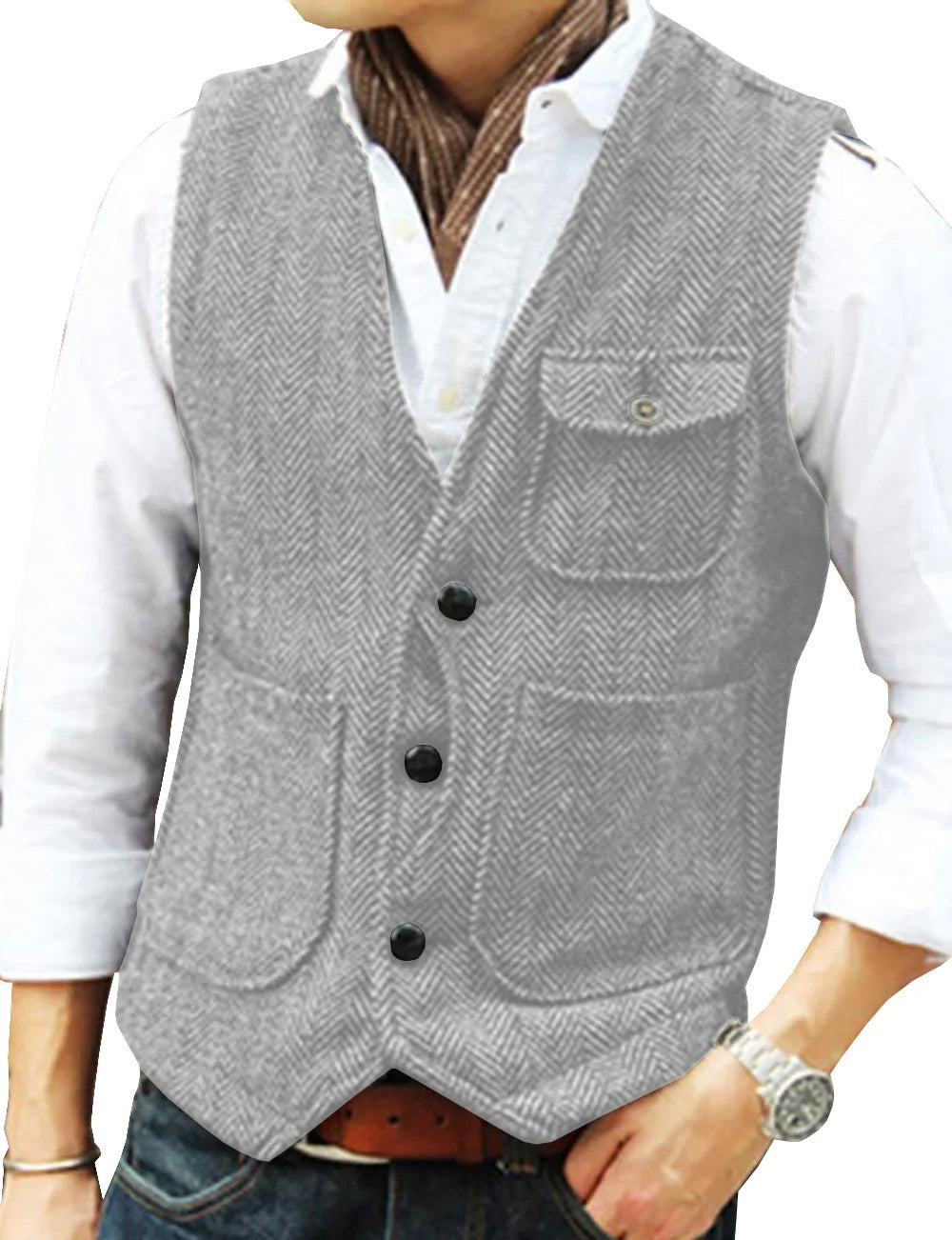 Chaleco Vintage de Tweed Sin Mangas para Hombre